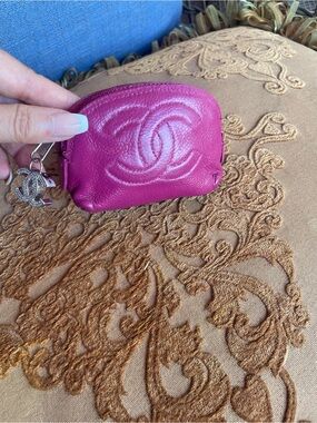 CHANEL Pink Quilted Caviar Leather Coin Pouch with CC Charm